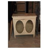 VINTAGE MARBE TOP 2-DOOR CONSOLE CABINET