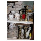 SET OF CZECH CHINA AND NICE BRASS CANDLESTCKS