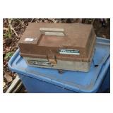 BOX OF MISC TOOLS AND PAINTERS PLASTIC