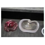 A SHELF OF LOVELY ART GLASS VESSELS