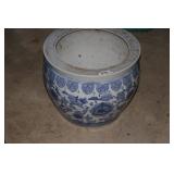 12" X 14" BLUE AND WHITE PORCELAIN PLANTER