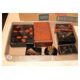 COLLECTION OF BLACK LAQUERED AND WOOD BOXES