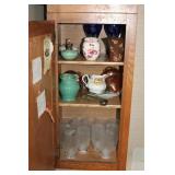 CABINET FULL OF ASSORTED GLASSWARE AND Dï¿½COR
