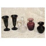 BLACK AMETHYST VASES, CRUET ETC