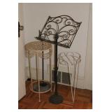 METAL MUSIC STAND, & 2 PLANT STANDS