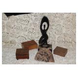 WOOD CARVING AND COVERED BOXES