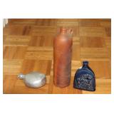 STONEWARE BOTTLE AND 2 FLASKS