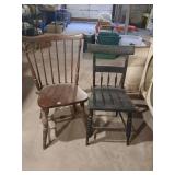 TWO ANTIQUE CHAIRS ONE WINDSOR STYLE STURDY