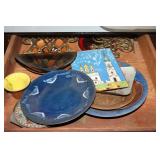 COLLECTION OF METAL ENAMELED DISHES AND Dï¿½COR
