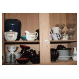 TOP CABINET FULL OF DISHES CANISTERS AND GLASS