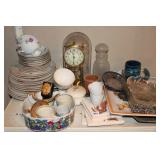 GLASSES URN PLATTER CHINA AND CLOCK