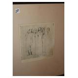 COLLECTION OF CARCOAL ETCHINGS AND ART