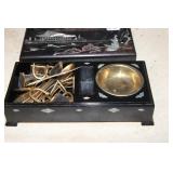 ASIAN BLACK LACQUERED SMOKING BOX ETC