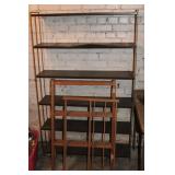 TWO METAL SHELVES AND WOOD LAUNDRY RACKS