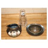 TRIO OF ART GLASS AND ART POTTERY