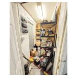 Contents of closet, metal shelf, paint  pump