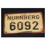 VINTAGE NURNBERG LICENSE PLATE