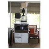 STOOL, FILE CABINET, LAMP, PAPER SHREDDER, ETC