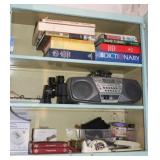 BINOCULARS, RADIO, BOOKS ETC
