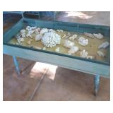 HOMEMADE DISPLAY COFFEE TABLE W/SEASHELLS