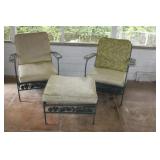 2 WROUGHT IRON PATIO CHAIRS & OTTOMAN