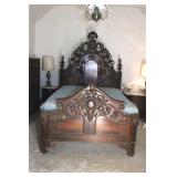 MONUMENTAL CARVED WALNUT VICTORIAN BED