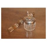 PERFUME BOTTLE & CUT CRYSTAL POWDER JAR
