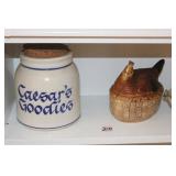 VASES, COOKIE JAR, CHIPPED HEN ON NEST
