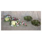 2 FRUIT STATUES & 2 LEAF DISHES
