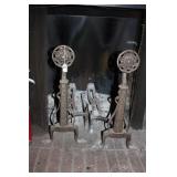 ARTS & CRAFTS FLORAL MEDALLION ANDIRONS