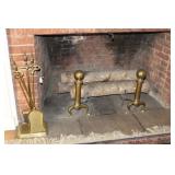 BRASS FIREPLACE TOOLS AND ANDIRONS