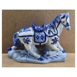 Chinoiserie Blue & White Porcelain Horse Figure