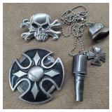 Skull Crossbone, Celtic Shield Belt Buckle +