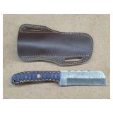Blue Tribal Damascus Outdoor Knife w/ Sheath