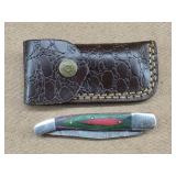 Holly Berry Folding Damascus Knife w/ Sheath