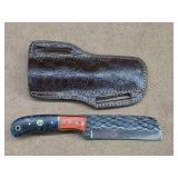 Red & Blue Colorblock Damascus Knife w/ Sheath