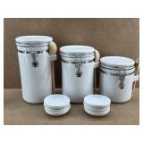 3 Kitchen Canisters w/ Wood Spoons & Snack Plates