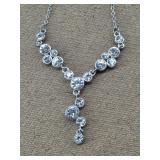 Silver-tone Y Rhinestone Drop Down Necklace