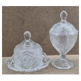 2pc Pressed Glass Pedestal Compote & Butter Dish