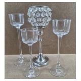Clear Glass & Crystal Pedestal Candle Holders- 4