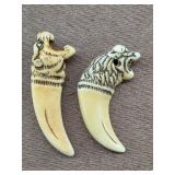 2pc Carved Tiger Fang Amulets