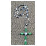 New 925 Chain w/ Jade & Rhinestone Cross Pendant