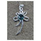New 925 Silver Flower Emerald Style Pendant