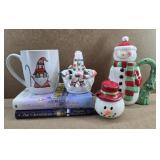Snowman Creamer & Sugar Bowl, Mugs & Books