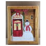 Snowman & Red Door Shadow Box Art