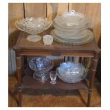 1950s Small Table & Clear Glass Collection