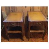2pc  French Prov Louis XV Leather Top Side Tables