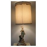 L. & F. Moreau Peasant Girl Spelter Lamp w/ Shade