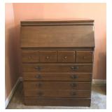 1970s Wood Drop Front Secretary Desk