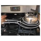 3 Frying Pans & Tea Kettle